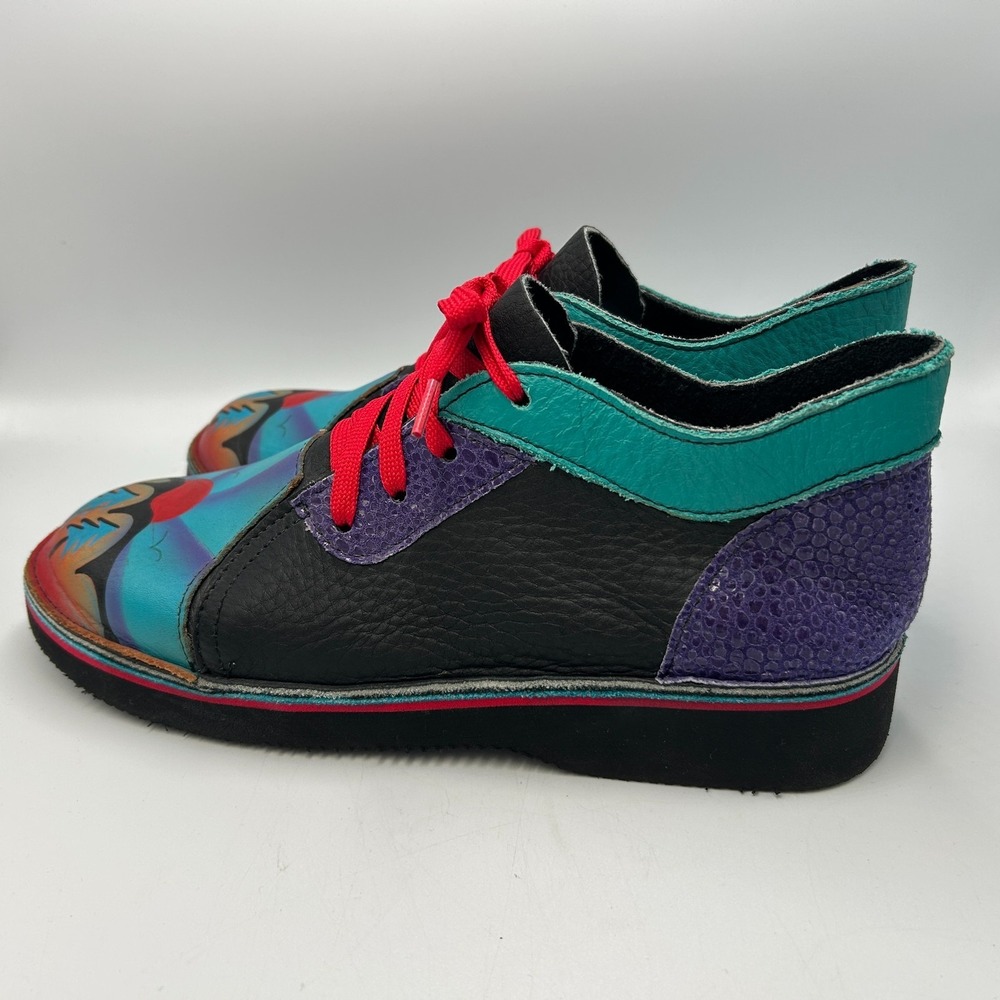 SoleTech Womens 11 Art to Wear Painted Leather Lace Shoes Multicolor Sunset Boho - Picture 2 of 10